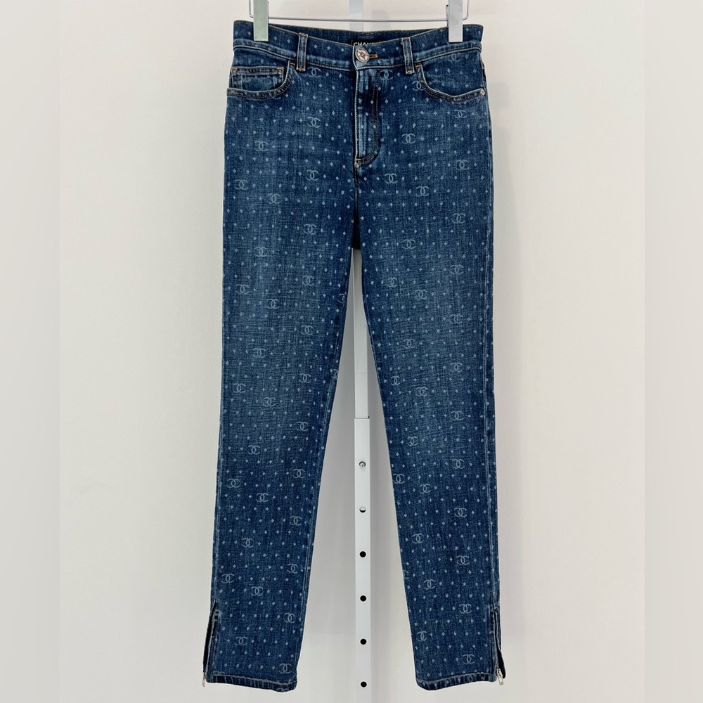 CHANEL 23 CC POLKA DOT DARK BLUE ECRU & WHITE SLIM JEAN SIZE FR 38 / US 6 - Picture 3 of 17
